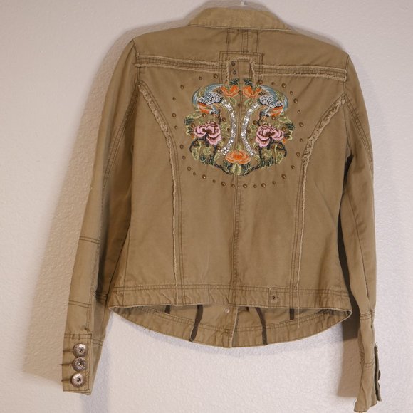 Romeo & Juliet Couture Other - Romeo & Juliette Size L Jacket Embroidered Metal Buttons Faded Olive Green